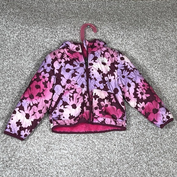 The North Face Kids Jacket 3T Shady Glade Reversible Boysenberry Floral Hooded - Picture 1 of 6